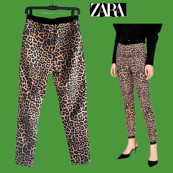 ZARA NEW Cheetah Contrast Pint Waistband Pull-On Legging M - Picture 8 of 11